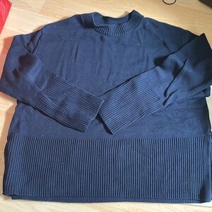Navy Blue Crewneck Sweater with Ribbed Hem